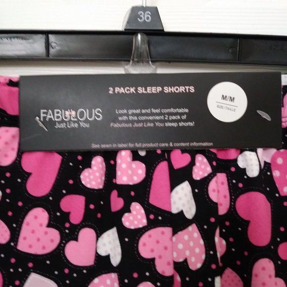 Fabulous Just Like You 2 Pk. Sleep Shorts Black with Hearts & Black - Picture 12 of 14